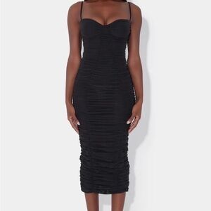 LEAU Dress Storm Bustier Ruched Midi in Black